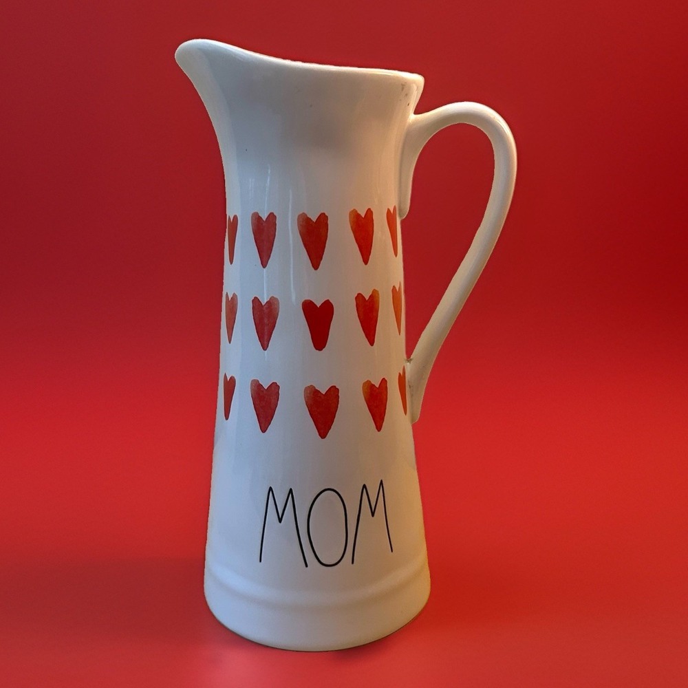 Rae Dunn Mom Heart Pitcher Watercolor Ceramic Artisan Farmhouse Valentine Vase